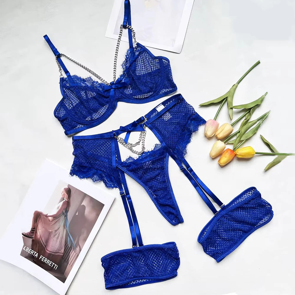 Lace Garter Lingerie Bra And Panty Set