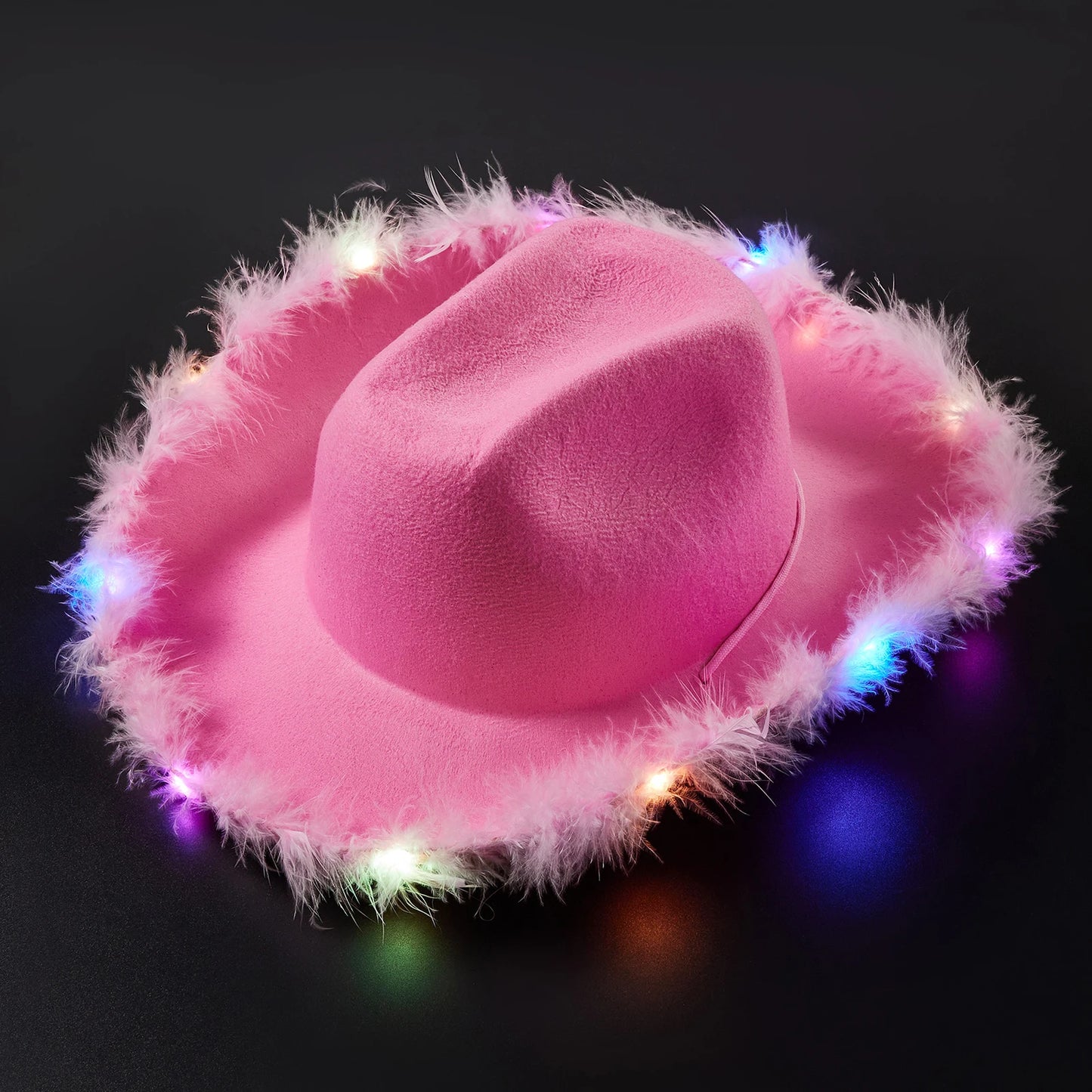 Feather Trim Cowboy Hats with Colorful LED Light