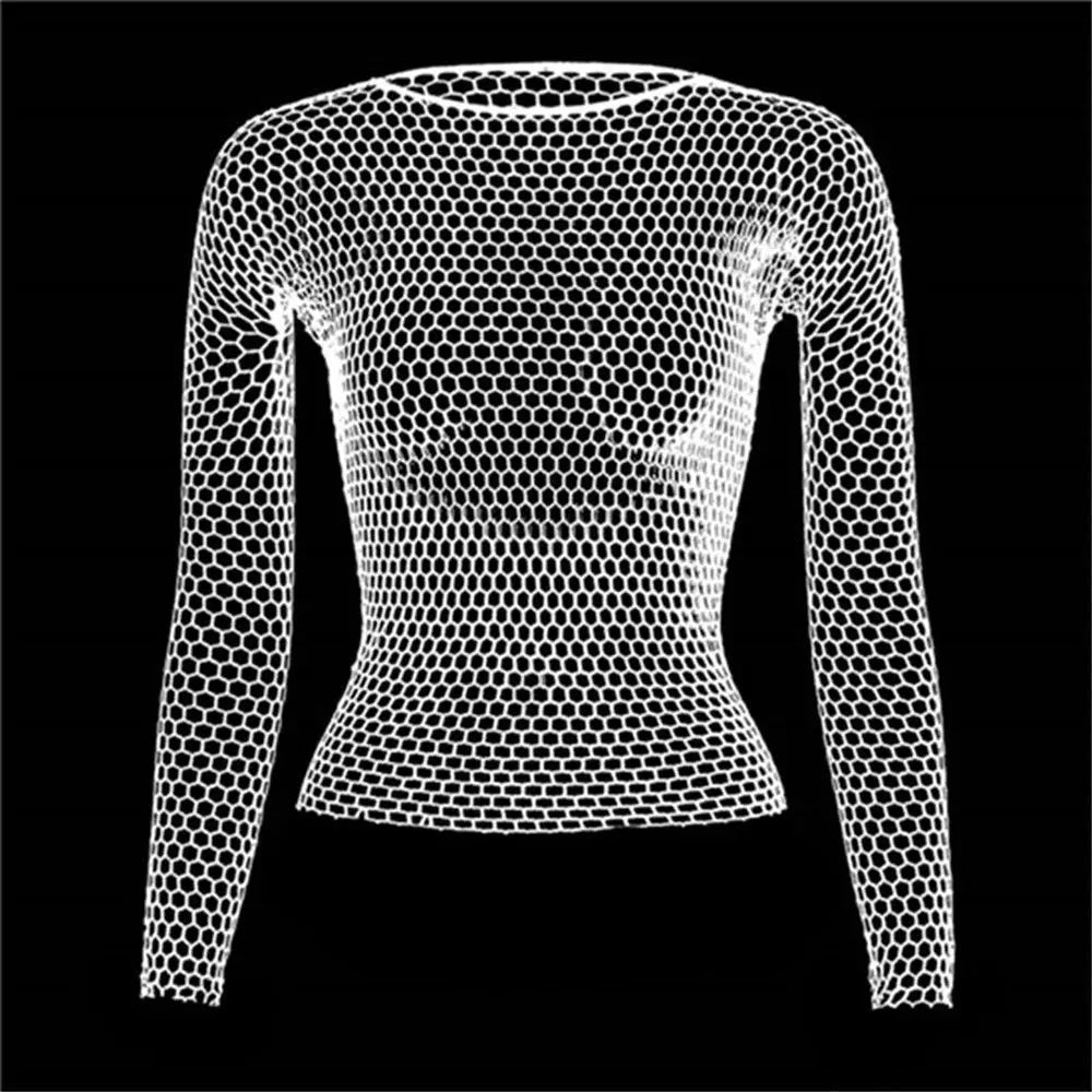 Women Long Sleeve Mesh/Fishnet Tops