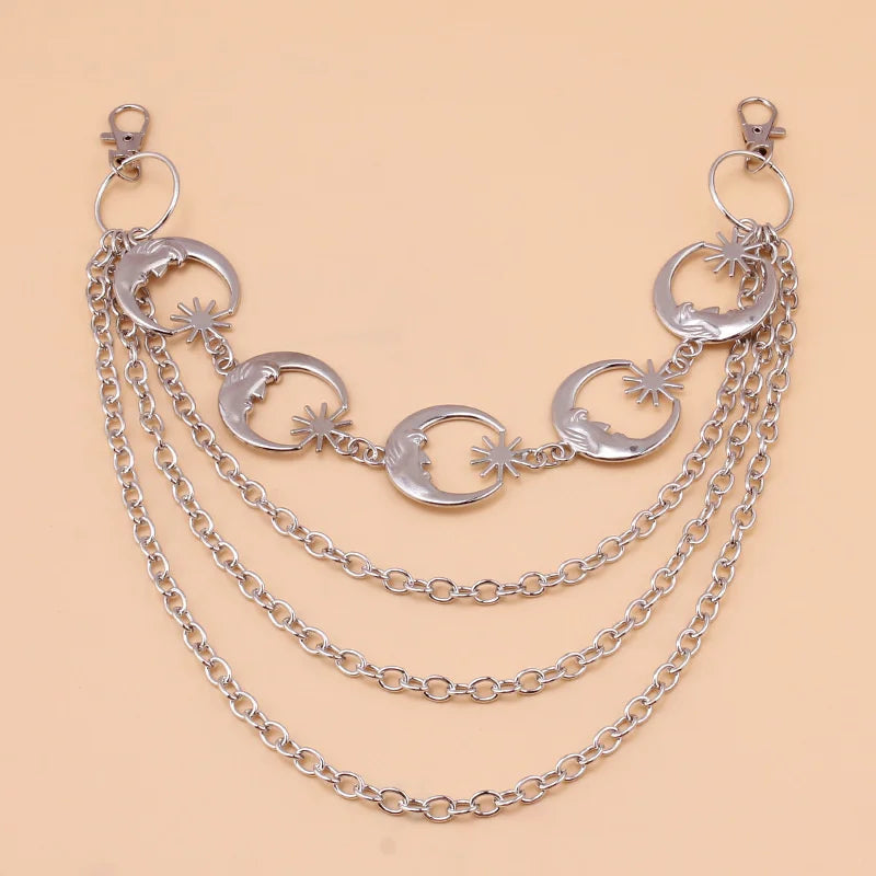 Alloy Moon Multi layer Body Chain