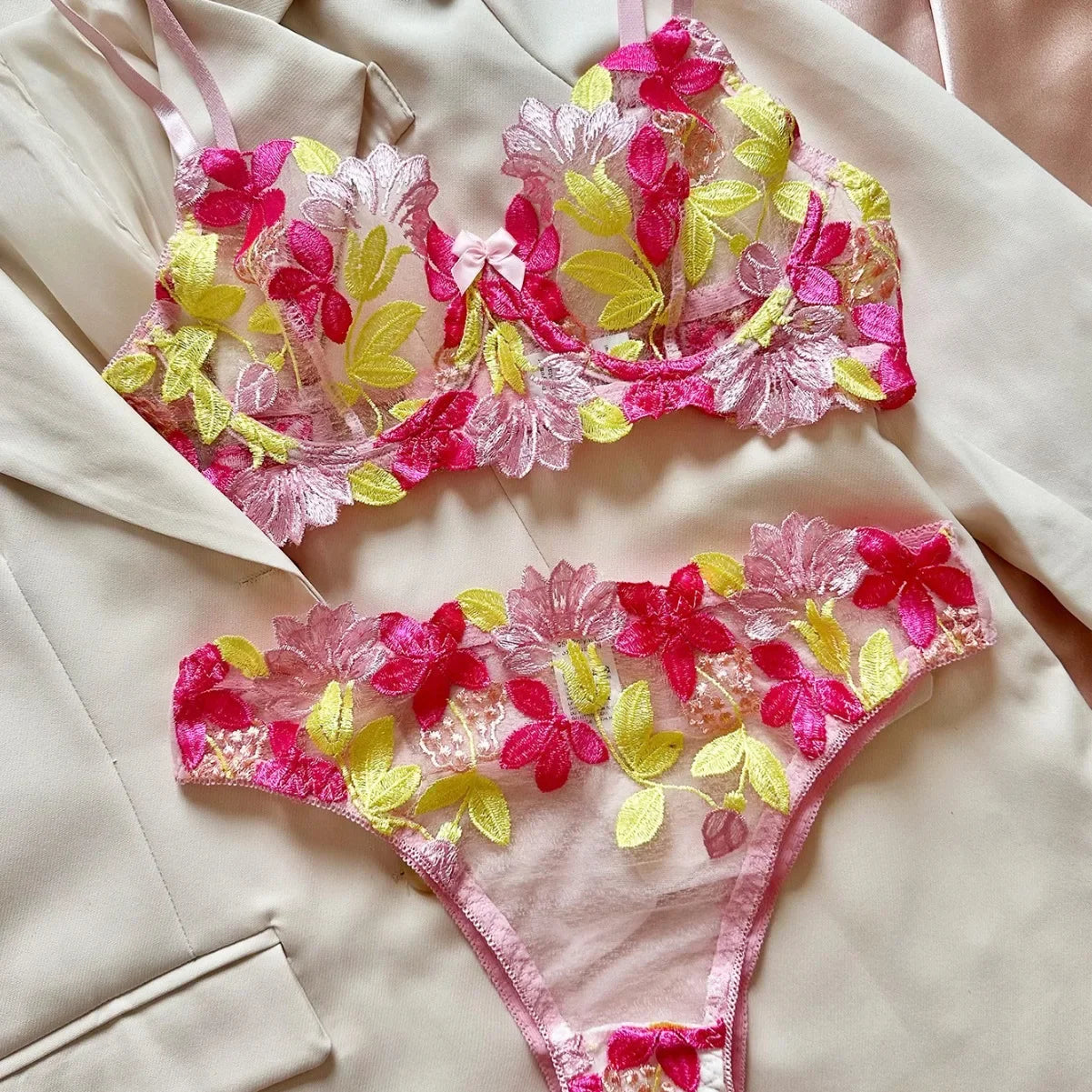 Flower Fairy See Through Mesh Lingerie Set