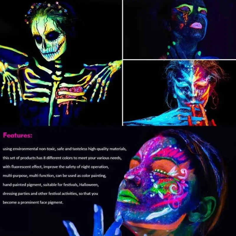 8 Colors UV Luminiscent Face/Body Paint