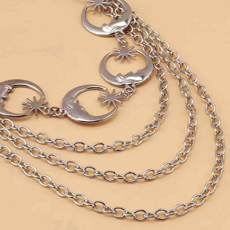 Alloy Moon Multi layer Body Chain