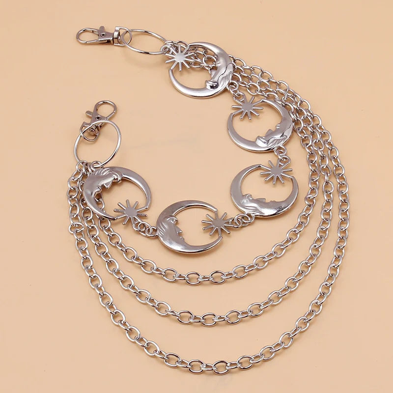 Alloy Moon Multi layer Body Chain